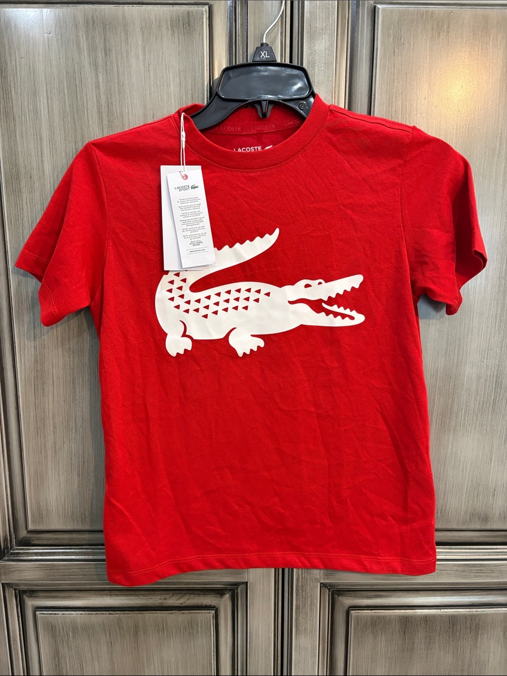 Lacoste Kids Red Tee with Large White Crocodile